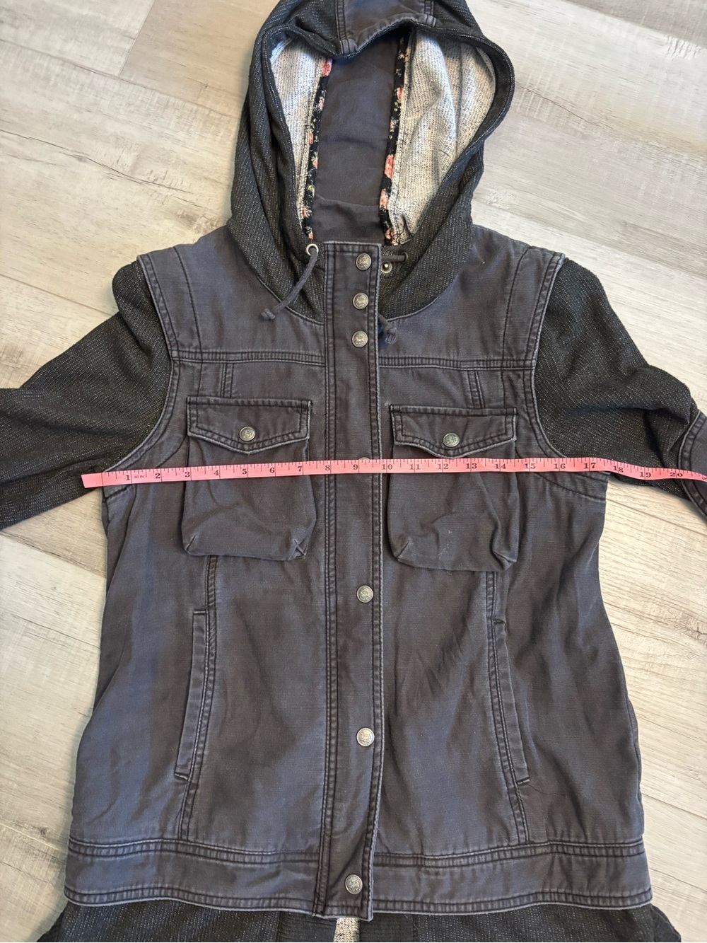 Free People Hooded Utility Jacket Sweater Mix Media Gray S - Picture 12 of 16